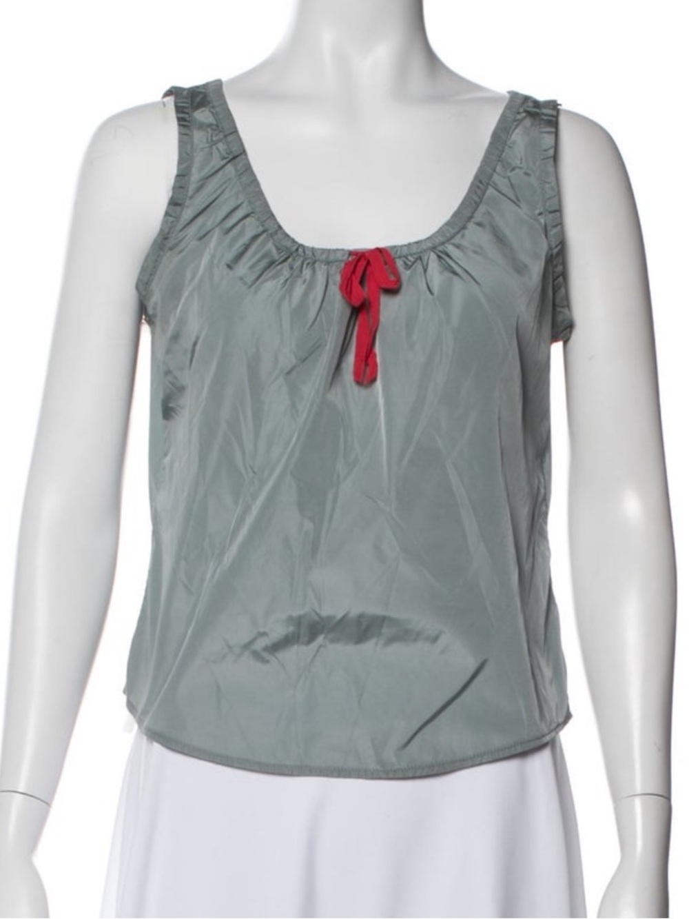 Vintage 2000s Prada Sage Green Sleeveless Tank with Red Tie Accent